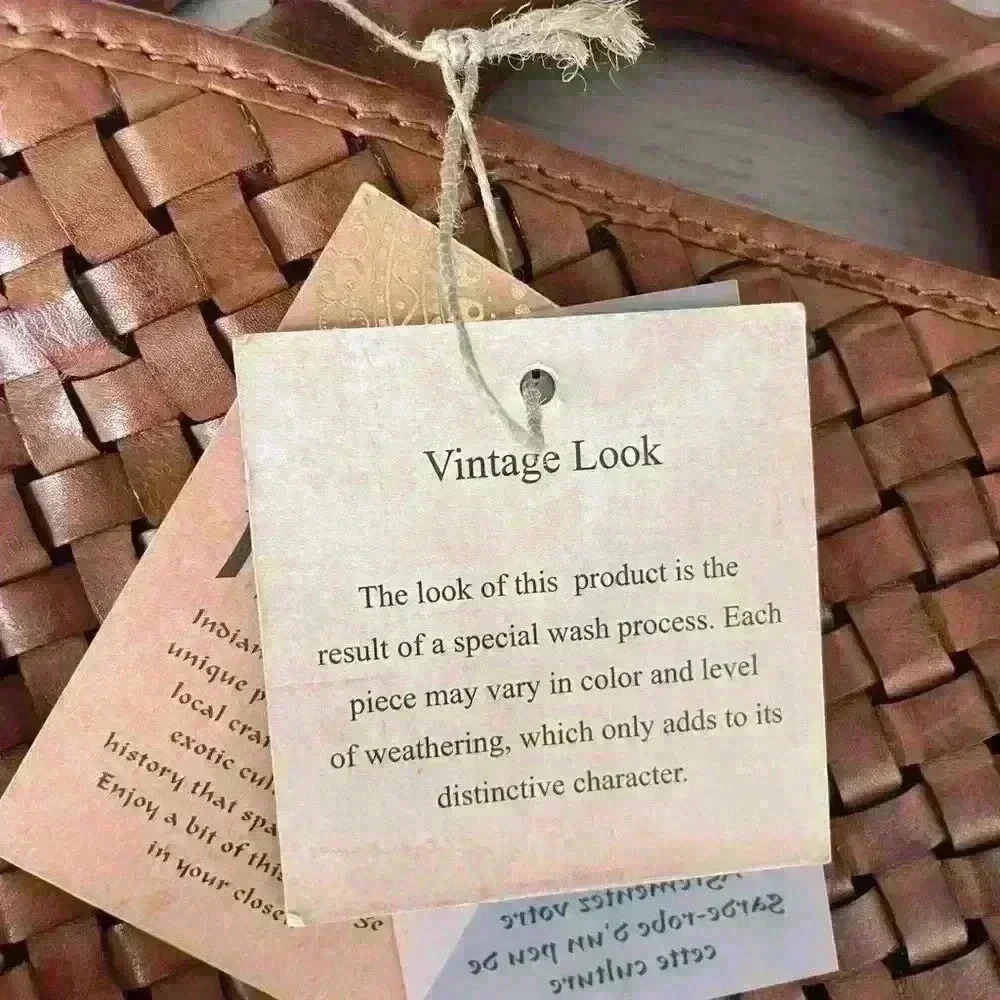 Woven Braided HANDMADE GENUINE LEATHER  BAG, VINTAGE LOOK BY ARTISANS IN INDIA - Picture 13 of 14